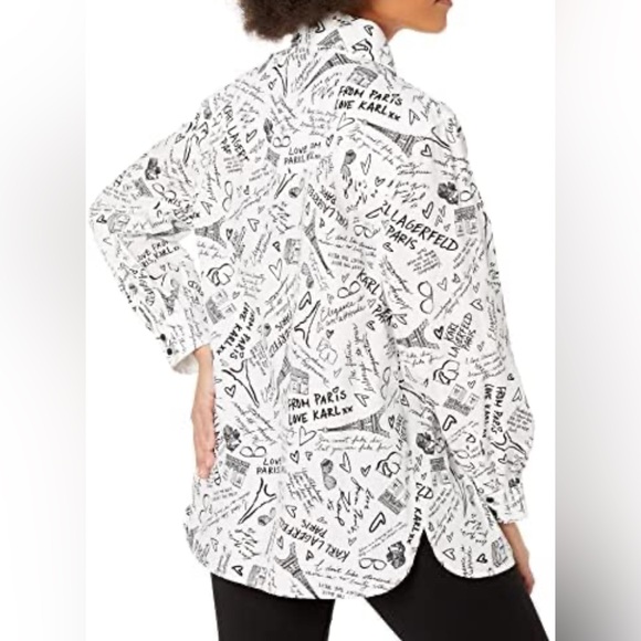 Karl Lagerfeld Set of 2 Black & White Abstract Building Button Down Blouse Sz M - Picture 16 of 16